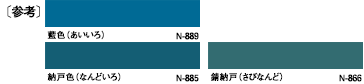 〔参考〕藍色（あいいろ）N-889、納戸色（なんどいろ）N-885、錆納戸（さびなんど）N-866