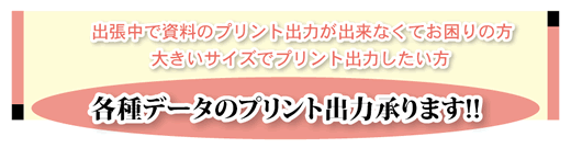 出張中で資料のプリント出力が出来なくてお困りの方大きいサイズでプリント出力したい方各種データのプリント出力承ります!!